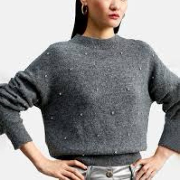 H&M Sweaters - H&M Gray Beaded Crew Neck Sweater